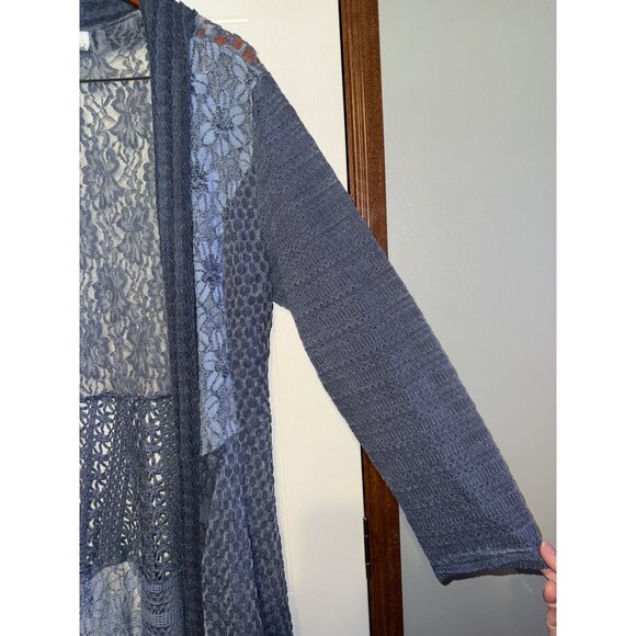 This & That Long Blue Open Front Cardigan Size Large - Picture 4 of 13